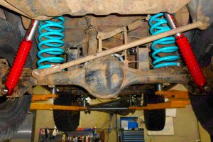 A pair of AmadaXtreme remote res shocks and superior coils fitted to the short wheel base GQ Nissan Patrol 4WD