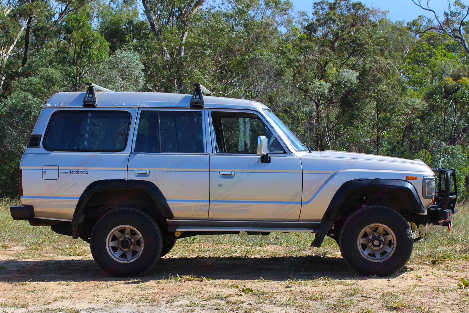 Right side view of a 60 Series Toyota Landcruiser fitted with a heavy duty EFS 2 Inch Lift Kit
