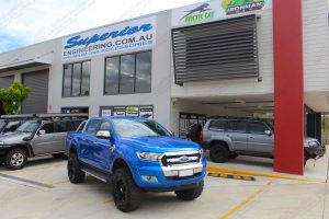 Front right view of the Ford Ranger (PX11) fitted with a Superior 5" inch lift kit at the Deception Bay 4wd super store