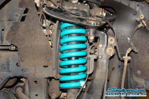 Closeup view of a single 40mm light duty Dobinsons coil spring on the WildTrack Ford Ranger