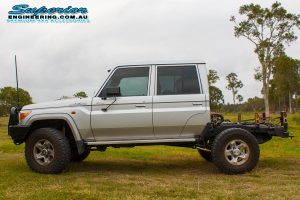 Left side view of the 79 Series Toyota Landcruiser dual cab after fitting a Superior Engineering Coil Conversion Kit