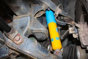 Closeup view of a single Bilstein shock fitted to the Mazda BT-50 Extra Cab