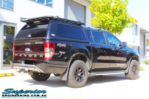 Rear right view of a Black Ford PX Ranger Dual Cab before fitting a 2" inch lift with EFS Coil & Leaf Springs with Bilstein Rear Shock & Front Strut