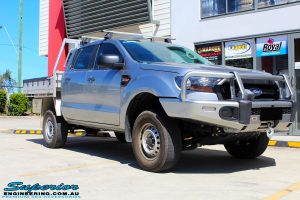 Right front side view of a Silver Ford PX Ranger after fitment of a EFS 40mm Lift Kit