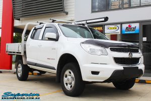 Right front side view of a White Holden Colorado RG after fitment of a Bilstein 45mm Lift Kit