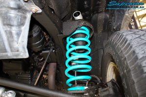 Left right inside guard view of the fitted Fox 2.0 Performance Series Remote Reservoir 2" Inch Shock + Coil Spring