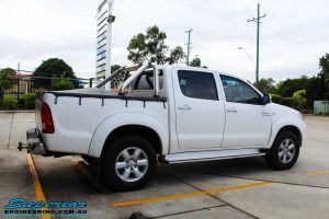 Rear right view of a Toyota Vigo Hilux Dual Cab in White before fitment of a Superior Nitro Gas 2" Inch Lift Kit