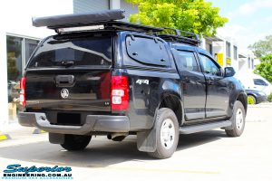 Rear right view of a Black Holden RG Colorado Dual Cab before fitment of a Superior Nitro Gas 2" Inch Lift Kit