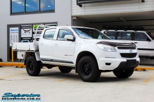 Right front side view of a White Holden RG Colorado Dual Cab after fitment of a Superior Nitro Gas 2" Inch Lift Kit