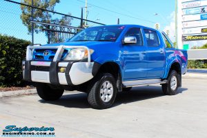 Left front side view of a Blue Toyota Vigo Hilux Dual Cab after fitment of a Bilstein 2" Inch Lift Kit