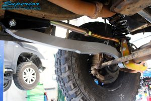 Front left underbody shot of the fitted Superior Hybrid 5 Link Radius Arm
