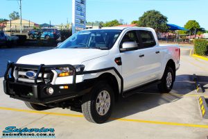 Right left side view of a White Ford PXII Ranger Dual Cab fitted with a Ironman 4x4 Commercial Bull Bar & Steel Side Steps