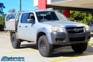 Right front side view of a Silver Mazda BT50 Dual Cab after fitment of a 35mm Lift Kit