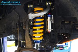 Right front inside view of the fitted Superior Adjustable Remote Reservoir Strut with King Coil Springs & Superior Upper Control Arm