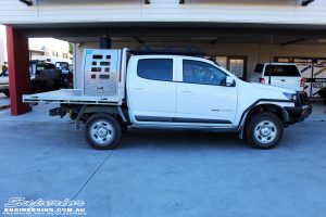 Right side view of a White Holden RG Colorado Dual Cab after fitment of a Superior Remote Reservoir 2" Inch Lift Kit