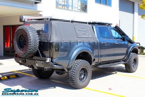 Rear right shot of a Blue Ford PX Ranger Dual Cab fitted with Superior 3" Inch Adjustable Monotube Remote Reservoirs & Coil Springs