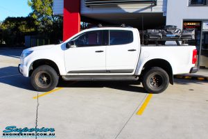 Left side view of a White Holden RG Colorado Dual Cab after fitment of a Superior Nitro Gas 3" Inch Lift Kit