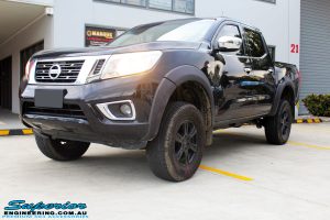 Left front side view of a Nissan NP300 Navara Dual Cab after fitment of a Superior Nitro Gas 3" Inch Lift Kit
