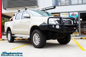 Right front side view of a Gold Toyota Vigo Hilux Dual Cab after fitment of a 2" Inch Lift Kit & MCC4x4 Bullbar