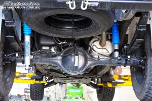 Rear mid underbody view of the fitted Superior Nitro Gas 2" Shocks with Leaf Springs & Greaseable Rear Shackles
