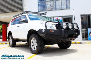 Right front side view of a Toyota 150 Series Prado Wagon after fitment of a Ironman 4x4 45mm Suspension Lift