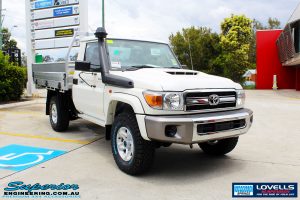Right front side view of a Toyota Landcruiser 79 Series before fitment of a Lovells GVM Upgrade