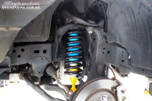 Left front inside view of the fitted 2" Inch Bilstein Front Strut with Coil Spring