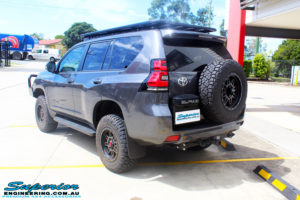 Rear left view of a Toyota 150 Landcruiser Prado in Grey after fitment of a 2" Inch Lift Kit
