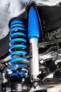 Front left rear guard view of the fitted Gas Legend Shock Absorber + Coil Spring