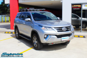 Right front side view of a Toyota Fortuner Wagon in Silver before fitment of a Fox 2.0 Performance Series IFP 2" Inch Lift Kit with Airbag Man Coil Helper Air Kit
