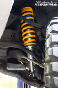 Front left inside guard view of the fitted Superior Nitro Gas 2" Strut with Coil Spring